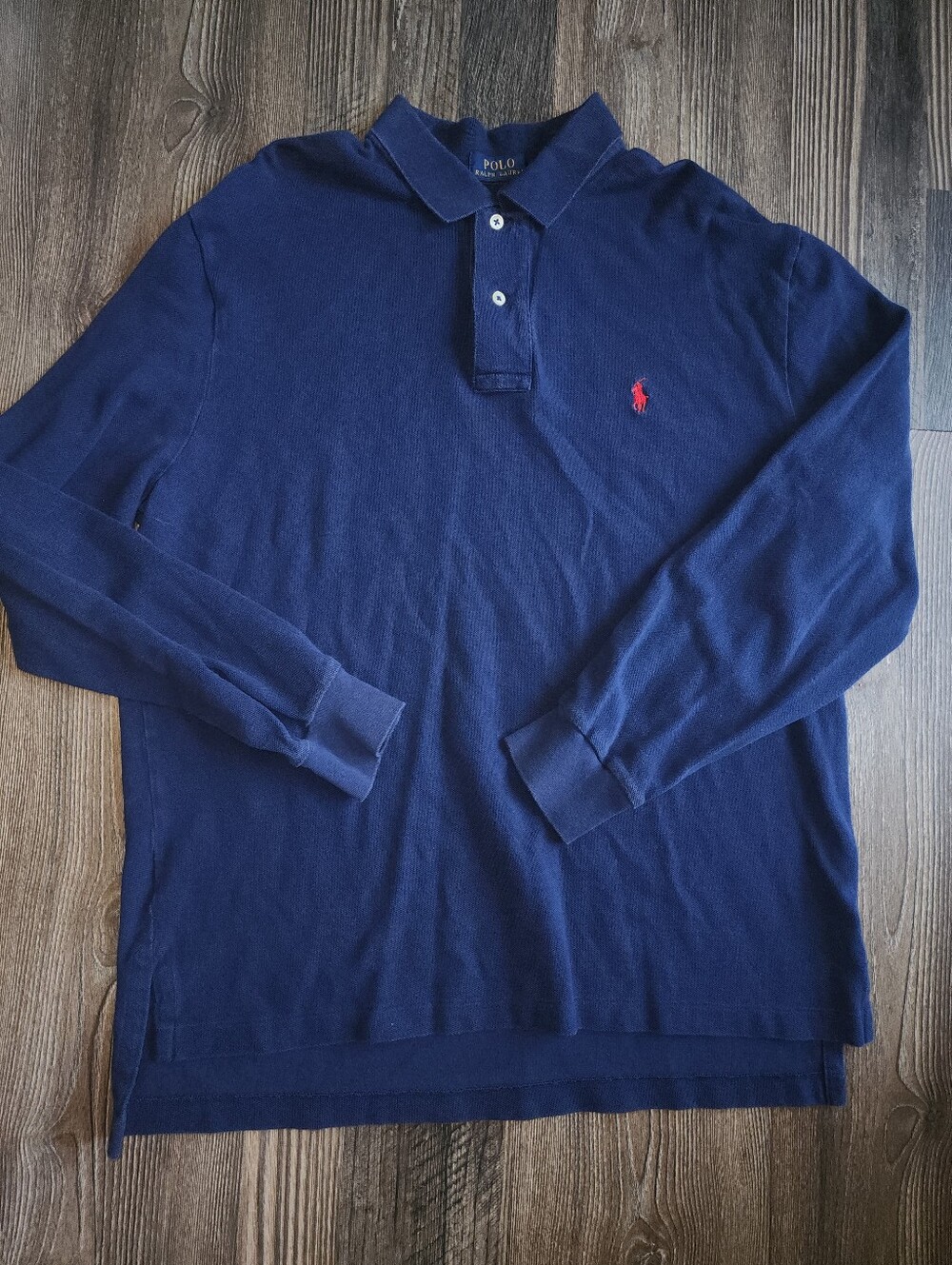 Men's Polo Ralph Lauren Long Sleeve Knit Polo Shirt Business Casual Navy Blue LG